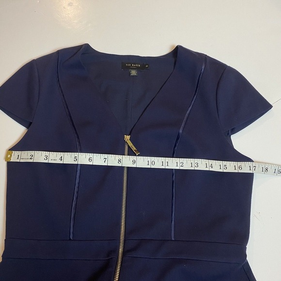 Ted Baker Size 3 US Size 8 Dress Cyanthe Sheath Full Zip Navy gold Career Office - Picture 7 of 10